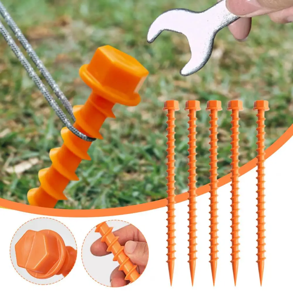 

5Pcs 25cm Tent Stake with Wrench Storage Box Sharp Tip Spiral Thread ABS Canopy Windproof Ground Nail Peg Camping Accessories