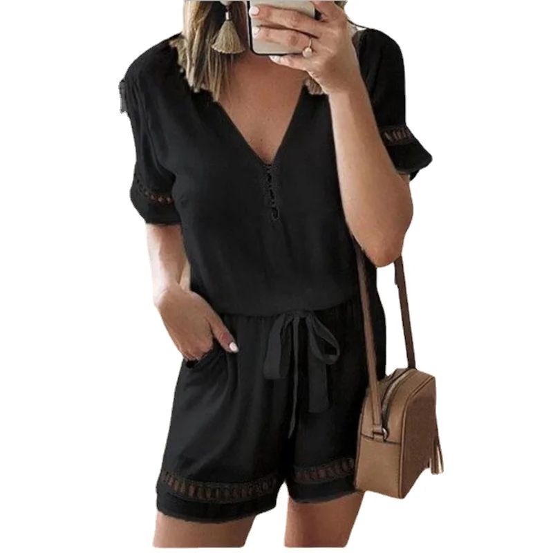 

Black Jumpsuit Short Rompers Womens Casual Jumpsuit Summer Overalls Combishort Femme Ete 2022