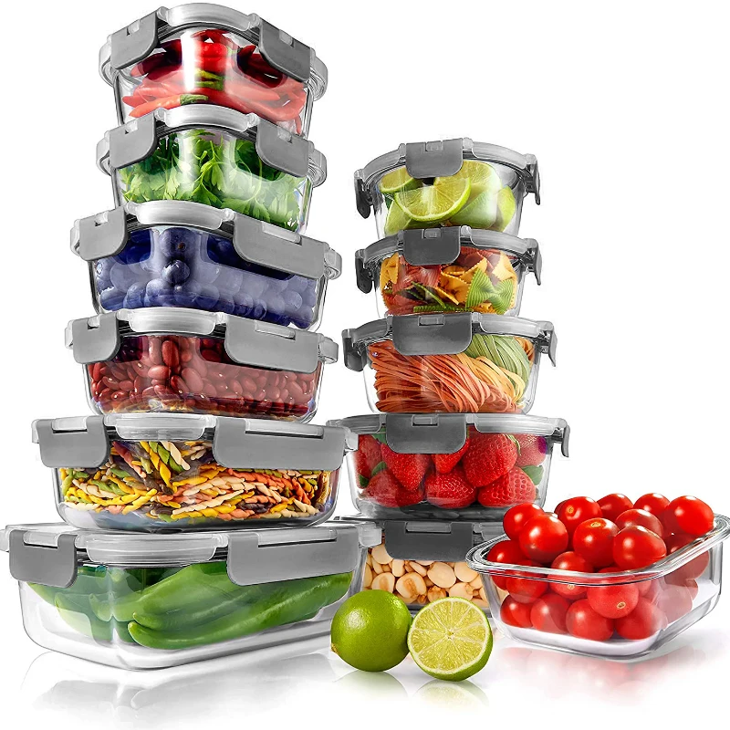 24-Piece Glass Food Storage Containers Set - Stackable Design BPA-free Locking lids (Gray) Glass Containers Capacity 11 Oz -
24-Piece Glass Food Storage Containers Set - Stackable Design BPA-free Locking lids (Gray) Glass Containers Capacity 11 Oz -