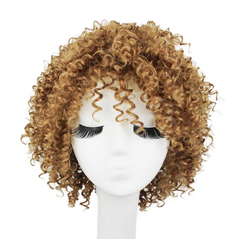

Light Brown Short Afro Kinky Curly Synthetic Hair Wigs for Women Short Costume Wig capless wigs for party