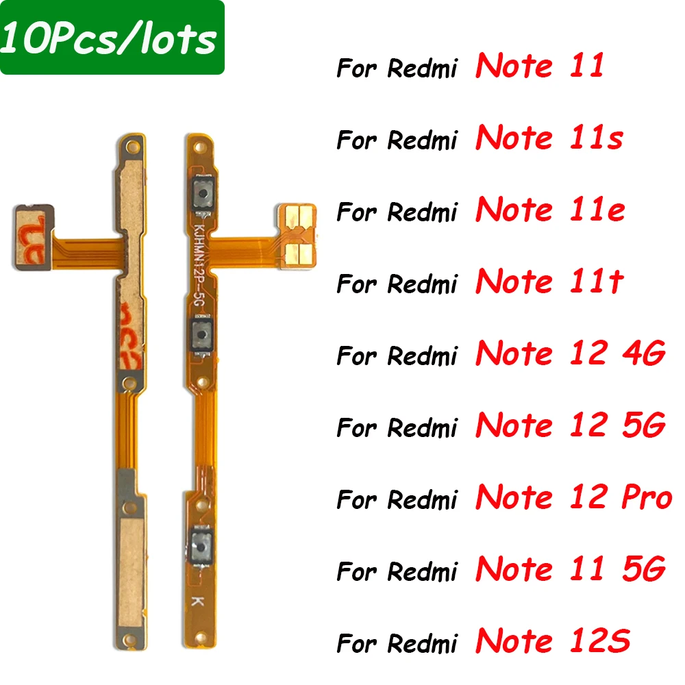 

10Pcs, Power Key & Volume Side Button Flex Cable Replacement Parts For Xiaomi Redmi Note 12S 11S 12 Pro Plus 5G 4G