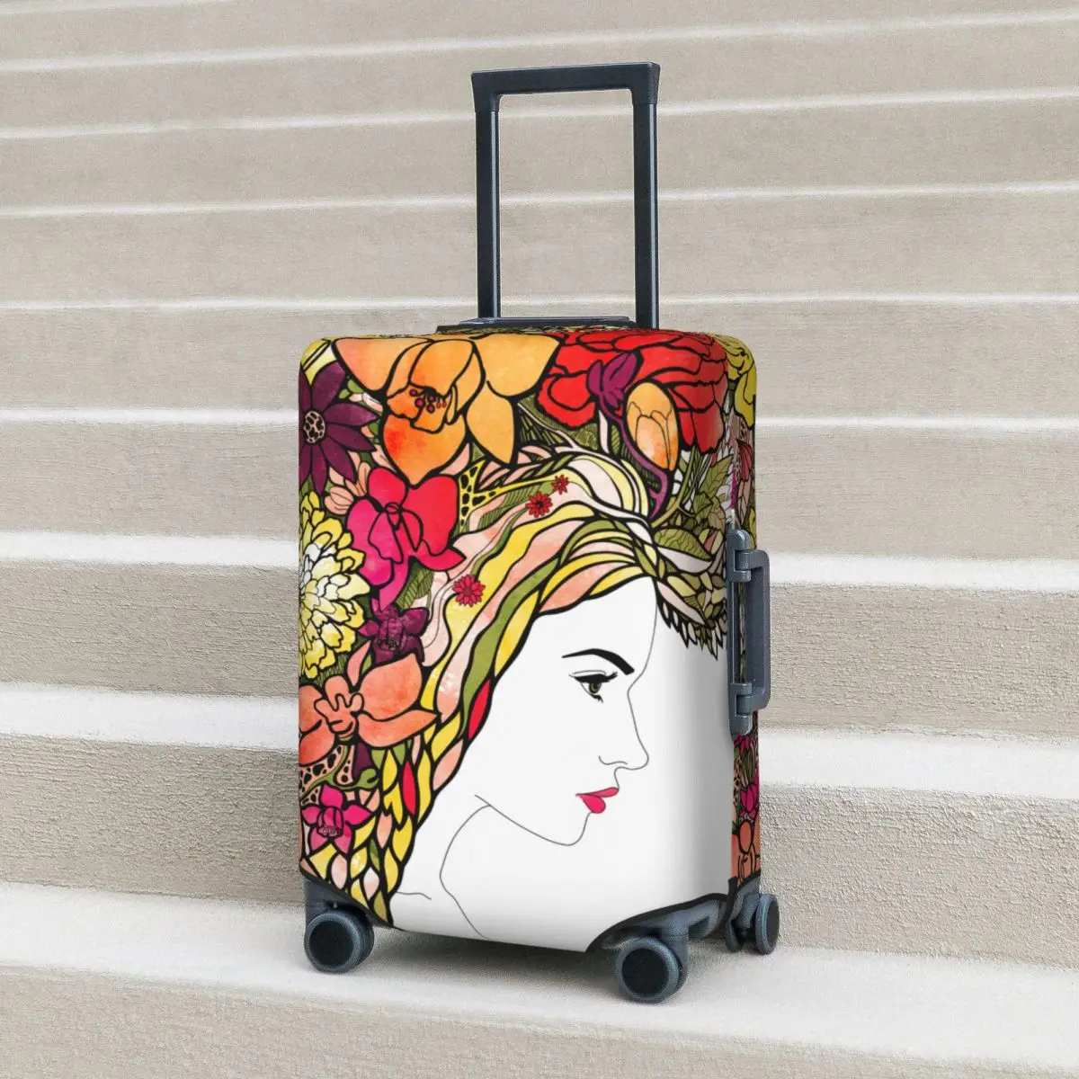 

Summer Flowers Girl Suitcase Cover Fantasy Illustration Business Protector Flight Useful Luggage Accesories Xmas Gift