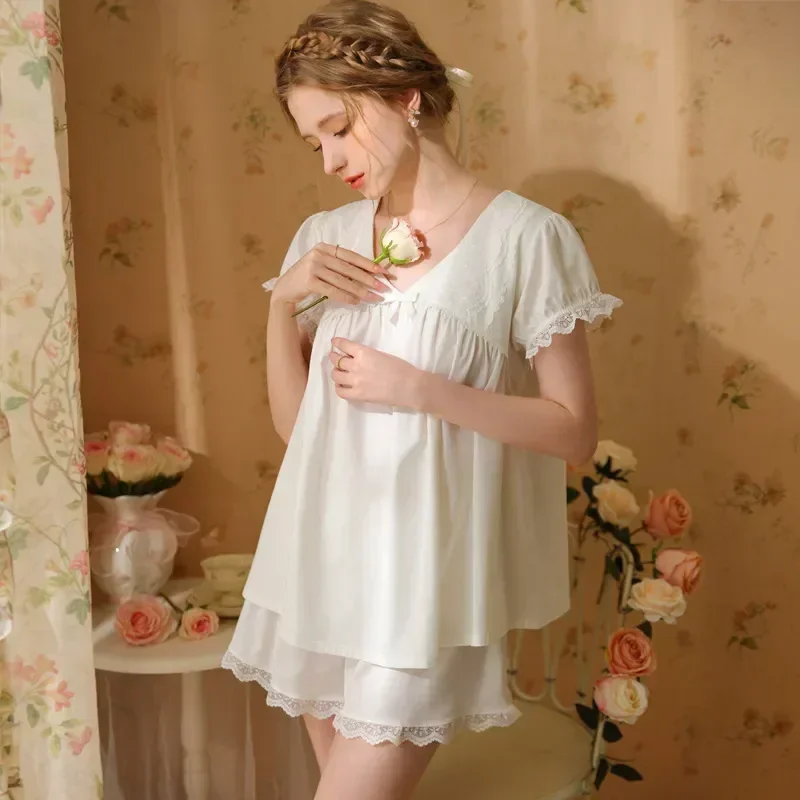Tops Summer Shorts Setssiz Two Sleepwear Piece Cotton Sweet Lace Loungewear Women Neck Nightwear Sexy V Princess Pajamas
Tops Summer Shorts Setssiz Two Sleepwear Piece Cotton Sweet Lace Loungewear Women Neck Nightwear Sexy V Princess Pajamas