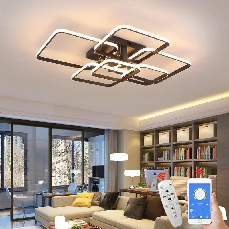 

Modern Led Chandelier For Living Room Bedroom White/Black Rectangle Acrylic Aluminum kitchen Ceiling Chandeliers