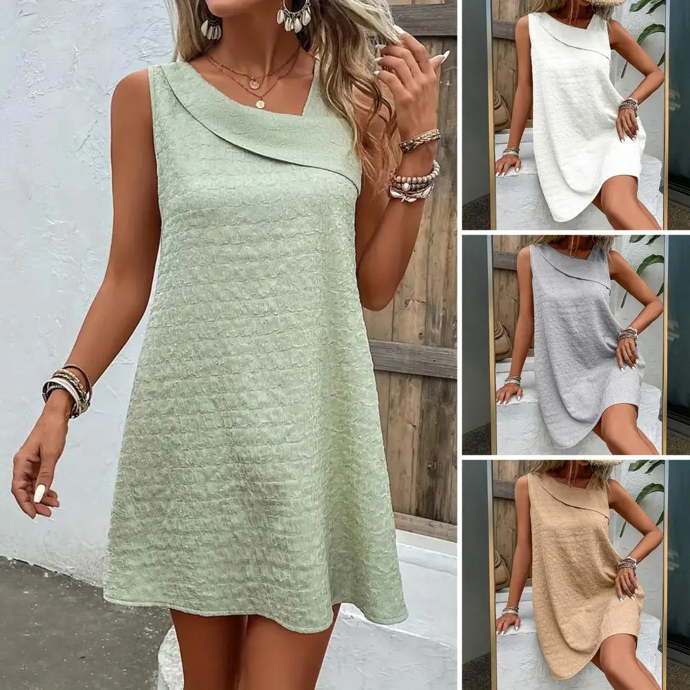 

Women Mini Dress Elegant Sleeveless A-line Mini Dress with Applique Detail for Summer Parties Vacations Women's Slim Fit Solid