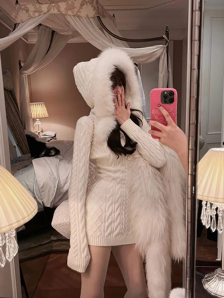Spring Elegant Solid Knitted Dress Women Slim Y2k Designer Hoodie Dress Female Korean Fashion Warm Christmas Sweater Dress 2023
Spring Elegant Solid Knitted Dress Women Slim Y2k Designer Hoodie Dress Female Korean Fashion Warm Christmas Sweater Dress 2023