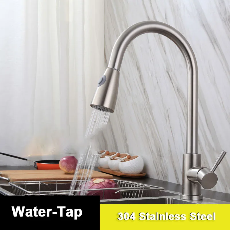 

Faucets 304 Stainless Steel Kitchen Pull-out Faucet Hot and Cold Mixed Water Tap Drawing Rotatable Washbasin Telescopic