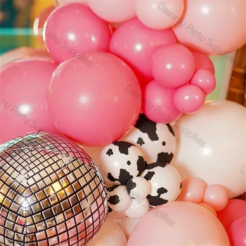 디스코 카우걸 생일 풍선 세트, 처녀 핑크 서양 테마 베이비 샤워, 1, 2, 생일 웨딩 신부 장식 용품
