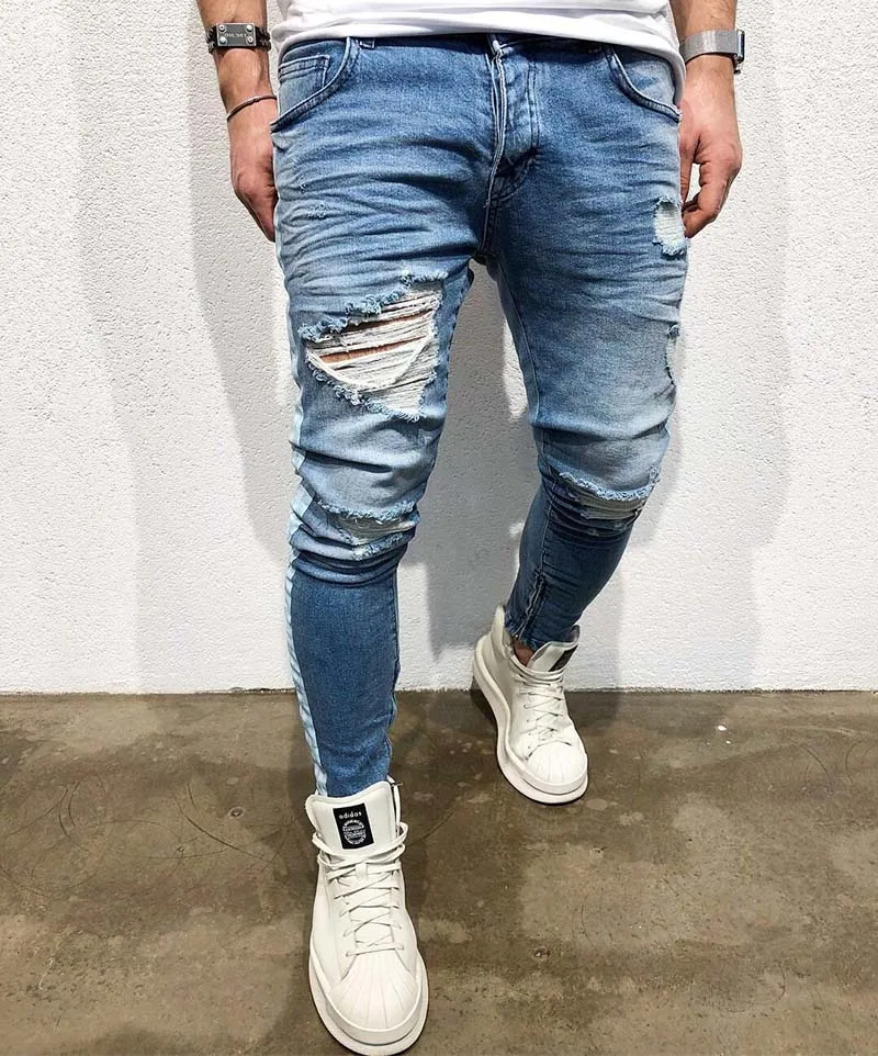 

Mens Skinny jeans Fashional Casual Slim Biker Denim Pants Knee Hole hiphop Ripped Washed Distressed