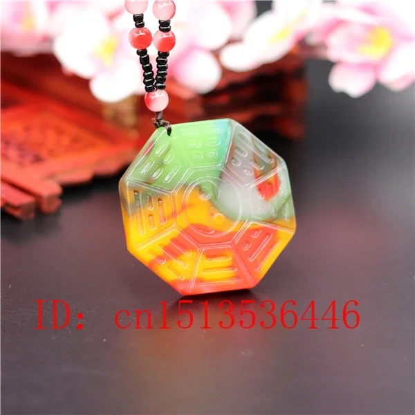 

Fashion Colorful Jade Eight Diagrams Pendant Necklace Jewellery Chinese Hand-Carved Relax Healing Women Man Luck Gift Free Rope