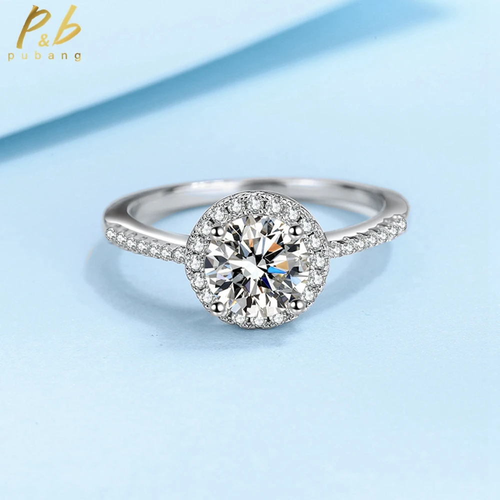 

PuBang Fine Jewelry 925 Sterling Silver Round Moissanite Diamond Ring for Women Anniversary Engagement Party Gifts Free Shipping