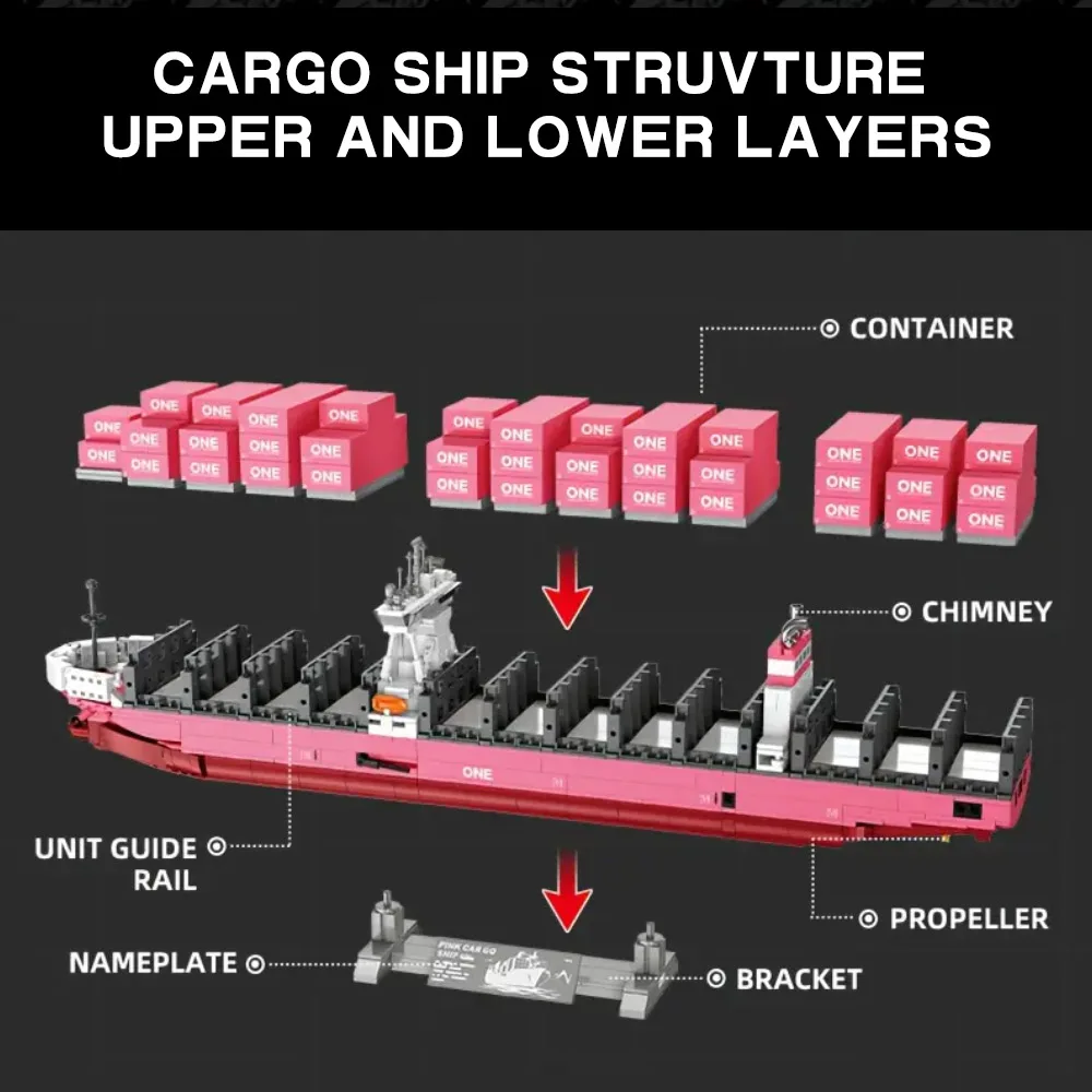 Creative City Pink Cargo Freighter Container Ship MOC Building blocks Toys Gifts collection Large Cargo Ship Set 1446pcs Creative City Pink Cargo Freighter Container Ship MOC Building blocks Toys Gifts collection Large Cargo Ship Set 1446pcs