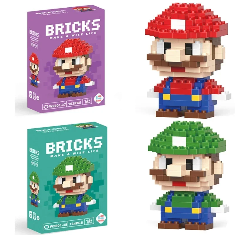 

Super Mario Bros Building Block Anime Cartoon Character Luigi Assembled Model Building Blocks Kids Puzzle Doll Toy Birthday Gift