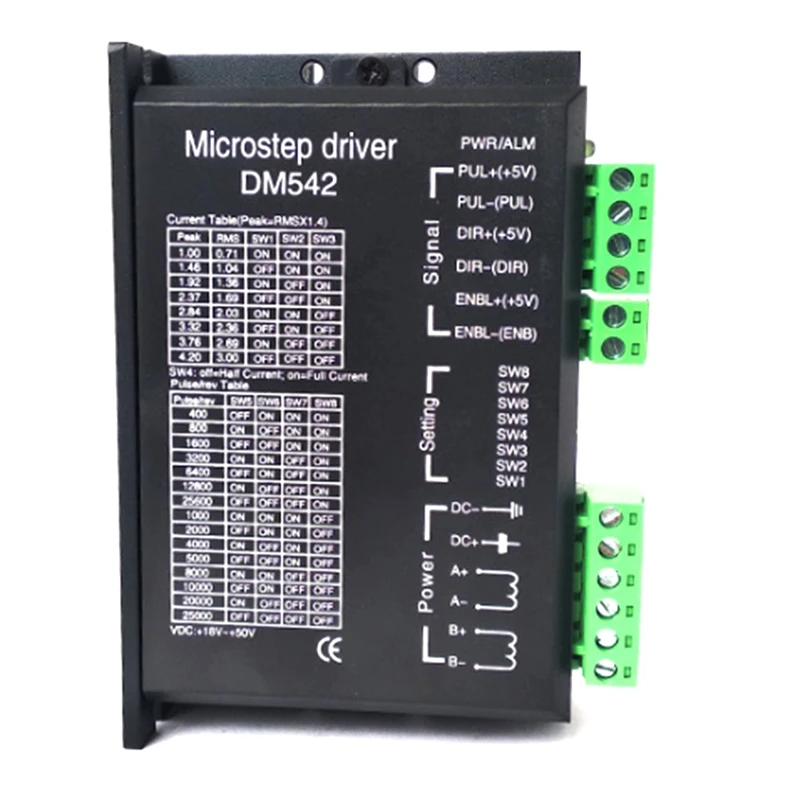 DM542 Motor Driver Stepper Motor Controller 2-Phase 20-50V DC Max 4.2A For 17, 23 Stepper Motor 
DM542 Motor Driver Stepper Motor Controller 2-Phase 20-50V DC Max 4.2A For 17, 23 Stepper Motor