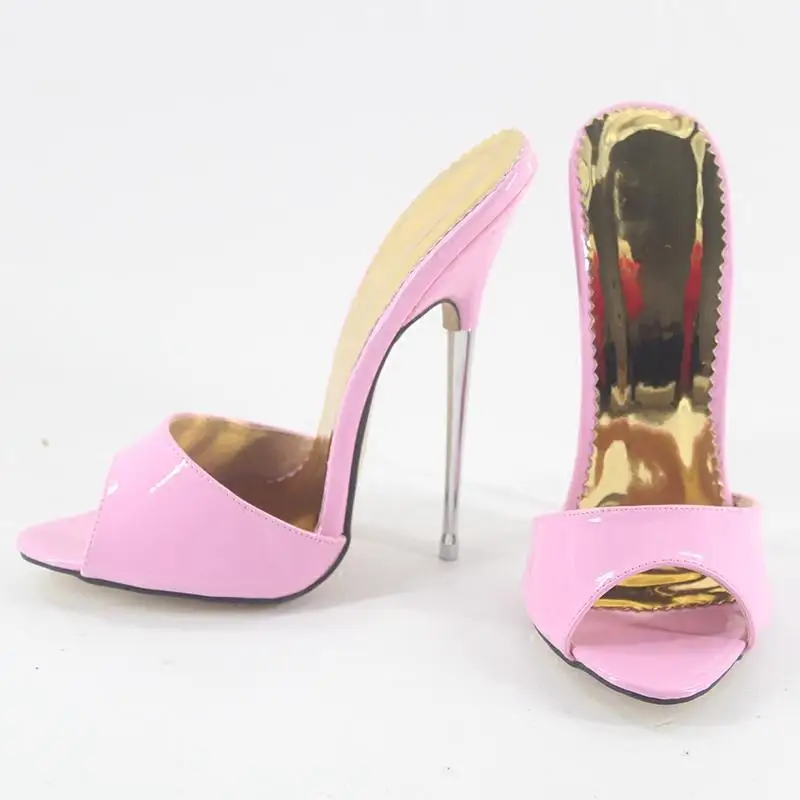 

FHC 15cm High Heels Sandals,Women Stage Show Summer Shoes,Shallow Out Slippers Mules,Peep Toe Slides,Pink,Customized Colors,