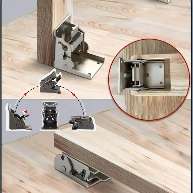 

90 Degree Furniture Hinges Self-Locking Folding Hinge Table Door Connection Anti-Corrosion Invisible Corner Brackets