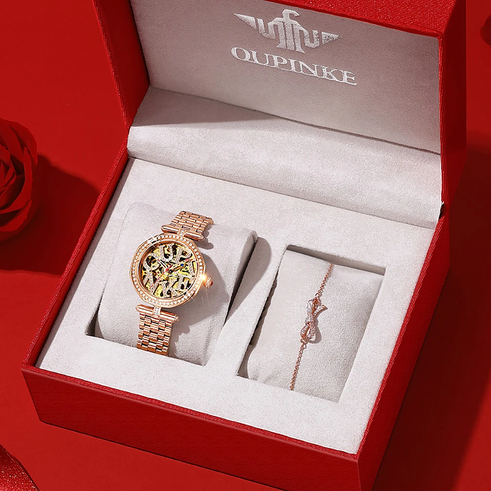 PINKE-Montre-Bracelet de Luxe pour Femme, en Diamant Ajourée, à Remontage existent, Mécanique, Étanche, Nouvelle Collection 1