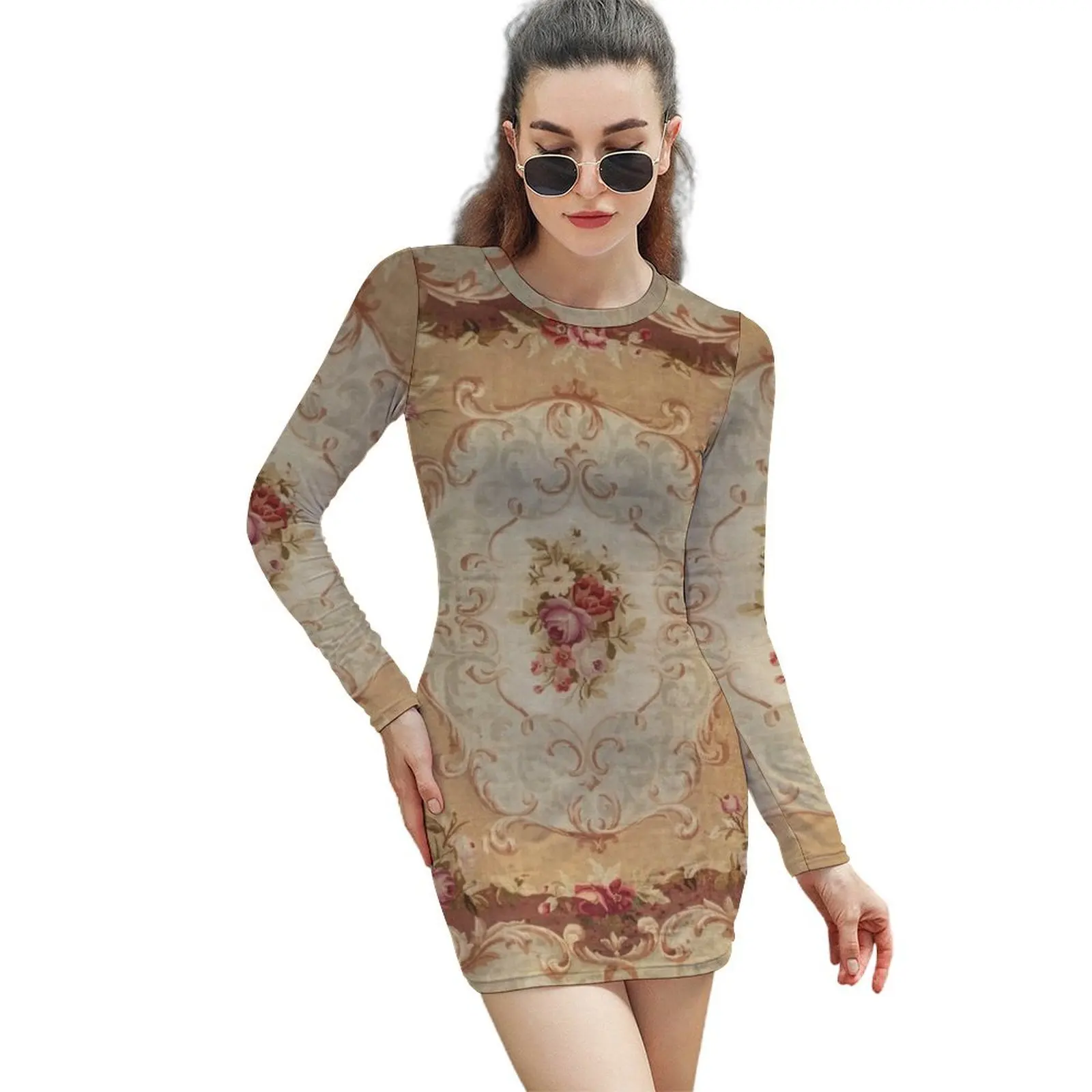 Antique Rose Floral French Aubusson Rug Print Long-Sleeved Sheath Dress dress for woman Clothing
Antique Rose Floral French Aubusson Rug Print Long-Sleeved Sheath Dress dress for woman Clothing