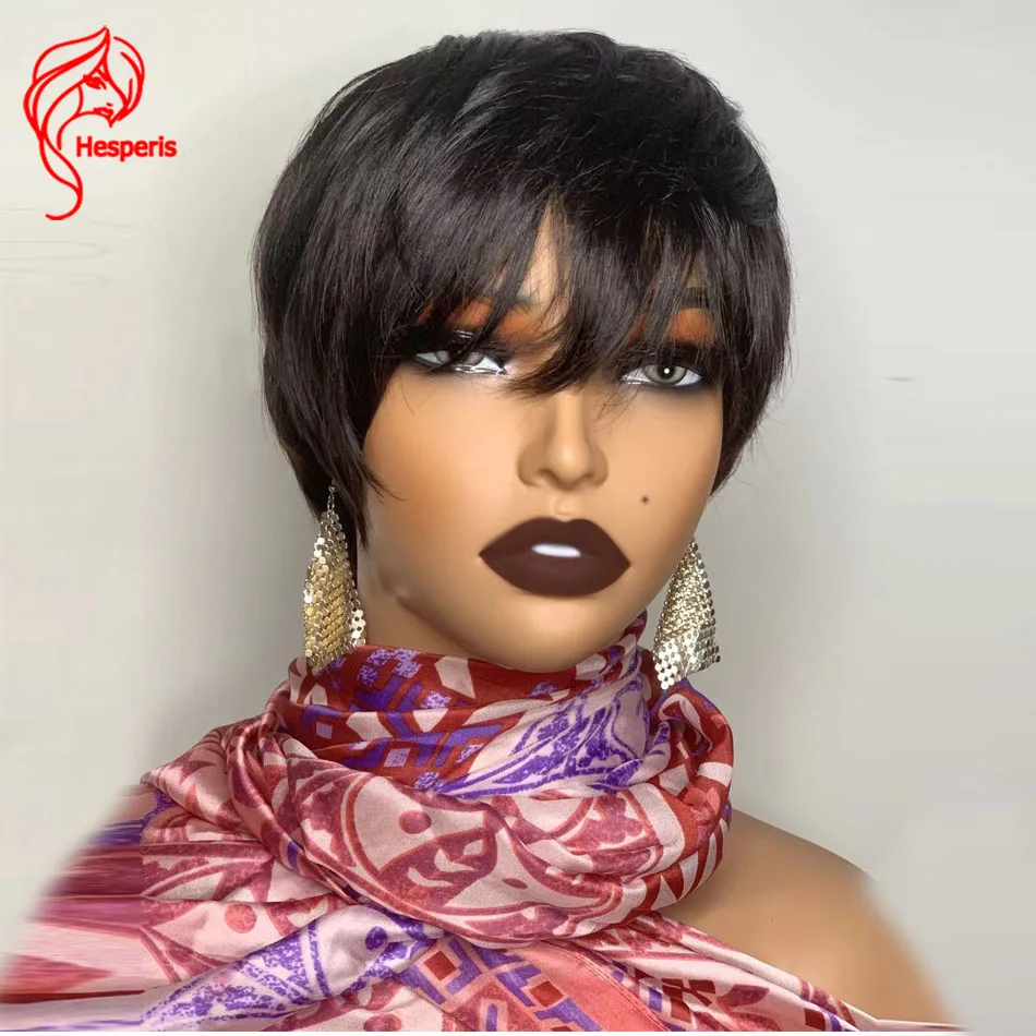 

Hesperis Pixie Cut Short Bob Human Hair Wig With Bangs For Black Women Brazilian Remy Full Machine Made Wig With Bangs 99j