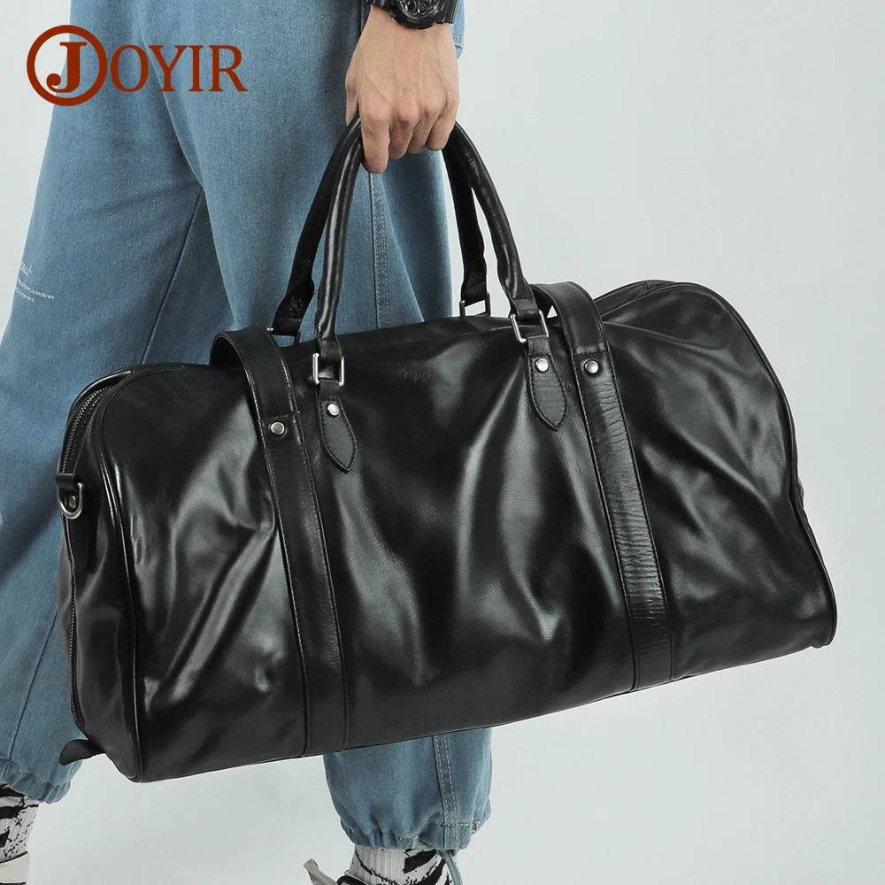 

JOYIR Men's Travel Bag Genuine Leather Weekend Overnight Duffel Bag Gym Sports Luggage Soft Leather Carry On Bag Handbag