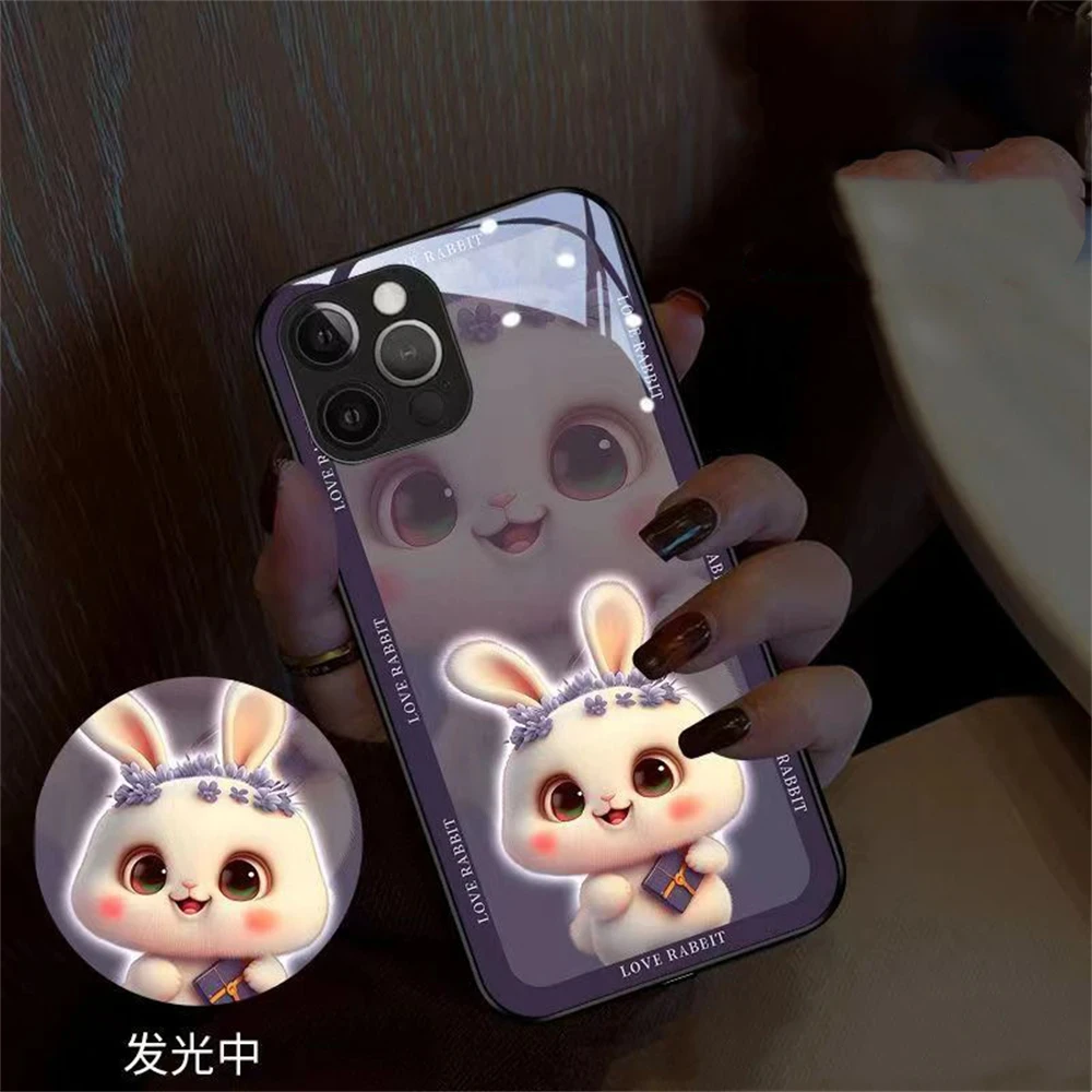 

3D Bunny LED Calling Light Flash Phone Case For Samsung S24 S23 S22 S21 S20 FE Note 10 20 Plus Ultra A54 Smart Luminous Cover