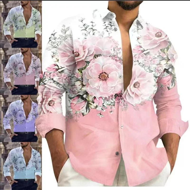

Camisa de primavera y otoño para hombre, camisa floral de manga larga para festival de bodas de alto lujo, talla grande S--6XL