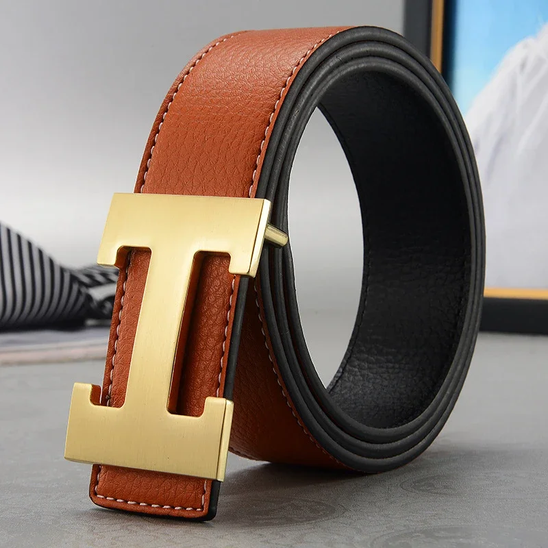 

2024 New Casual Men's Belt High Quality Designer Genuine Second Cow Leather Belts Strap Male Metal Smooth Buckle Fashion