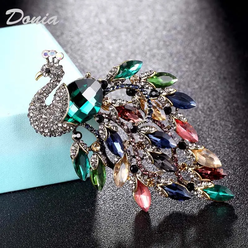 

Donia Jewelry Fashion Peacock Alloy Micro-Inlaid Color Rhinestone Brooch Luxury Large-Size Accessories.