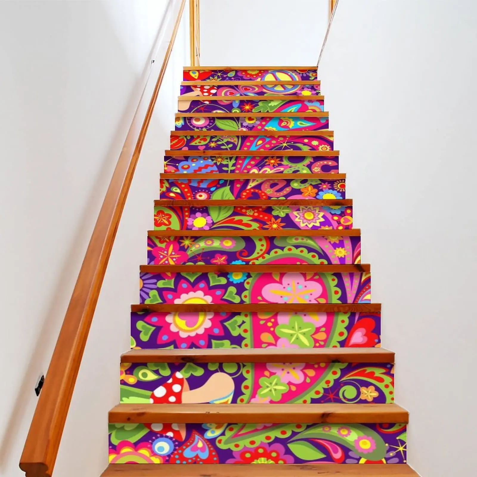 

Cashew Flowers Stair Stickers Abstract Art Stairs Riser Decals Self-adhesive Colorful Floral Staircase Murals Indoor Steps Decor
