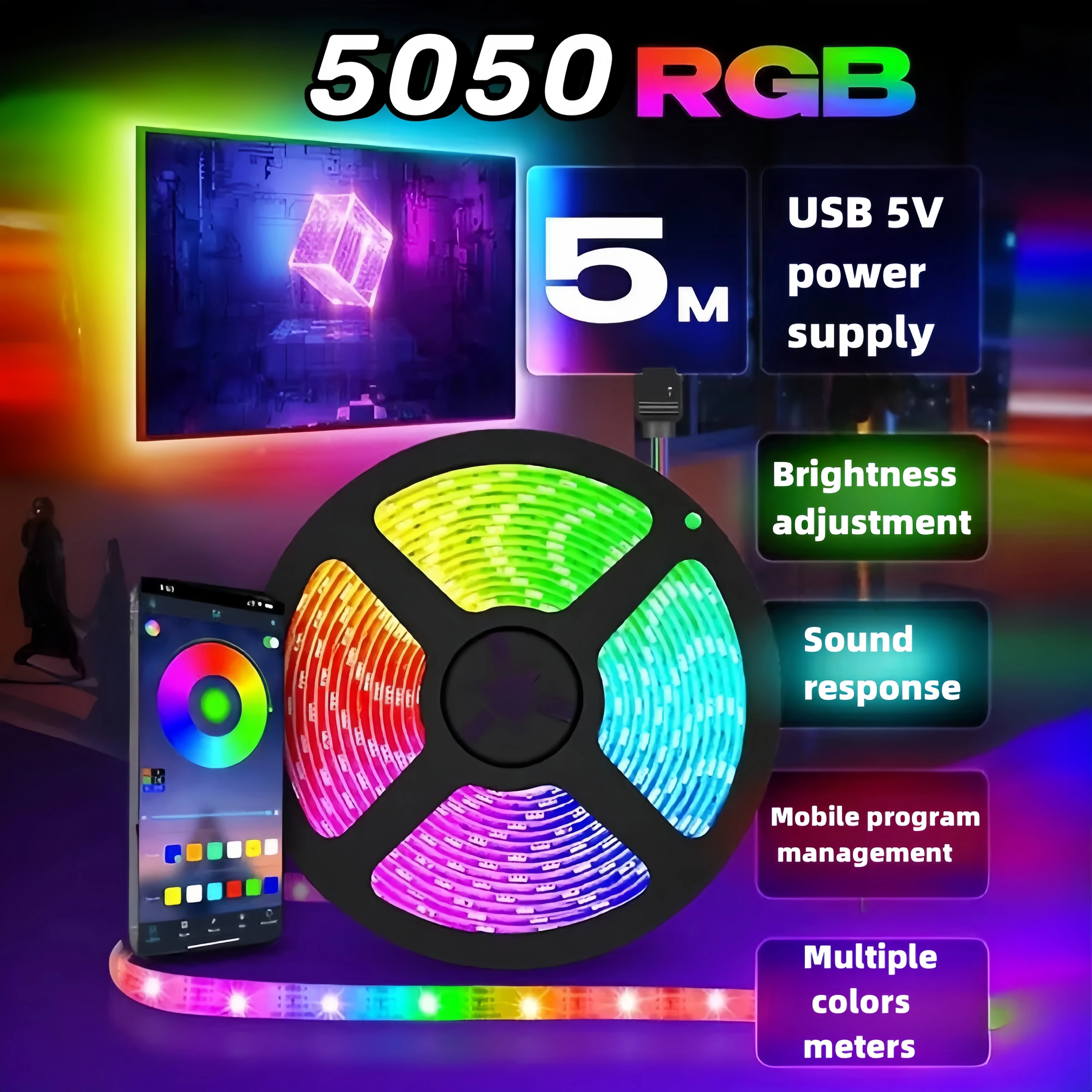 

LED Strip Light RGB Color USB Tpae Bluetooth 7w/m Bedroom Decoration 5050 1-20m TV LED Backlight For Party TV kitchen