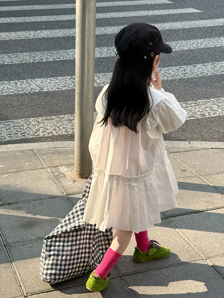 2025 Autumn New Girls Preppy Style Pleated Dress Solid Children Long Sleeve Dress Baby Girl Large Lapel Loose Dress Kids Clothes 9 S1a5360d9b61d4f0fafb59711da6c26c1O
