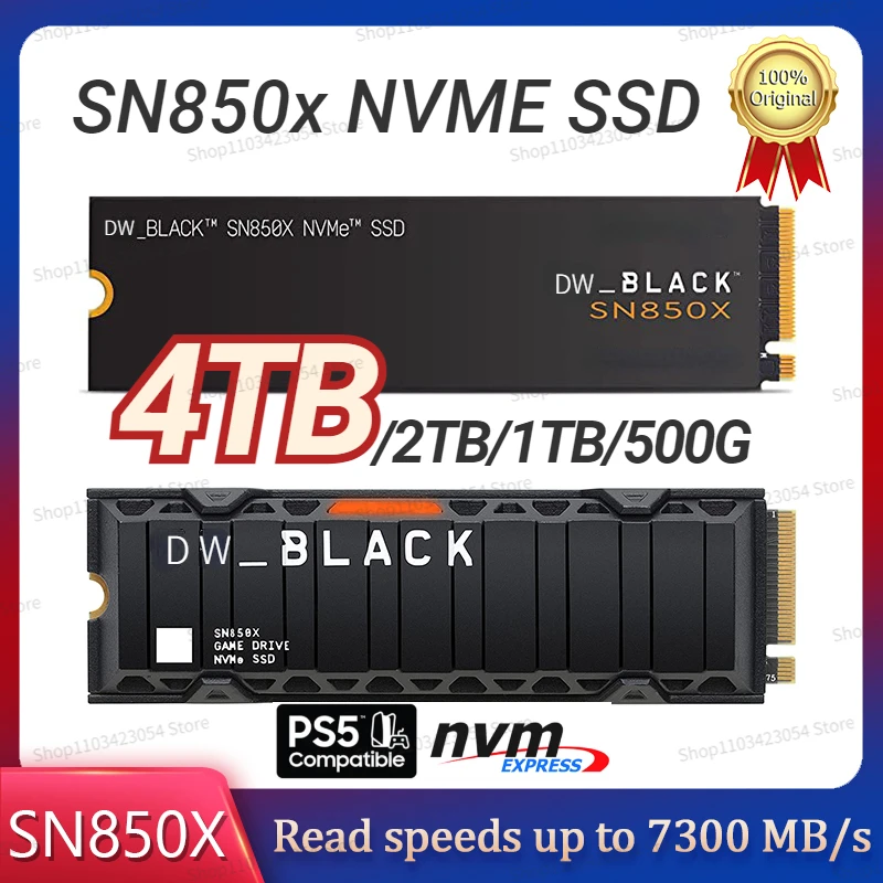 

Hot DW BLACK SN850X 1TB 2TB NVMe Internal Gaming SSD Solid State Drive with Heatsink Works with Playstation 5 Gen4 PCIe M.2 2280