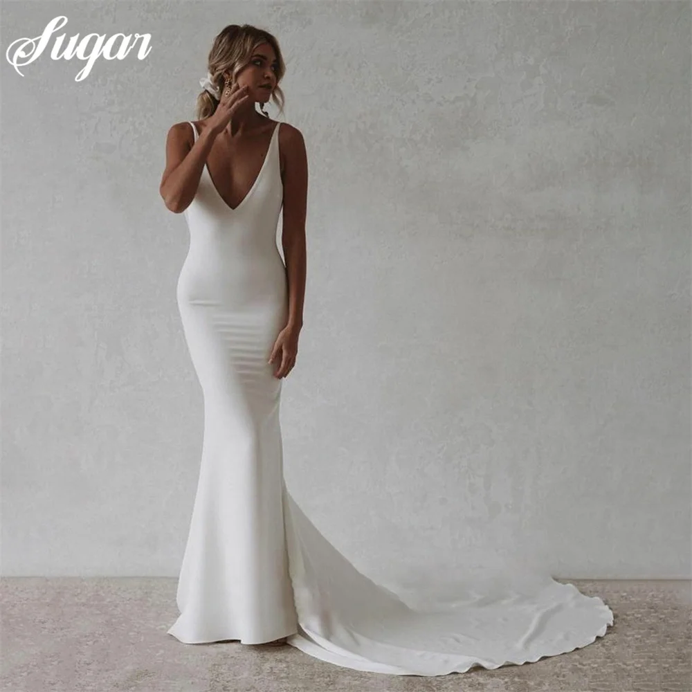 Hot Sale Mermaid Wedding Dress Spaghetti Straps Soft Satin Boho Bridal Gowns V-Neck Button Back Wedding Party Gown suknia ślubna
Hot Sale Mermaid Wedding Dress Spaghetti Straps Soft Satin Boho Bridal Gowns V-Neck Button Back Wedding Party Gown suknia ślubna