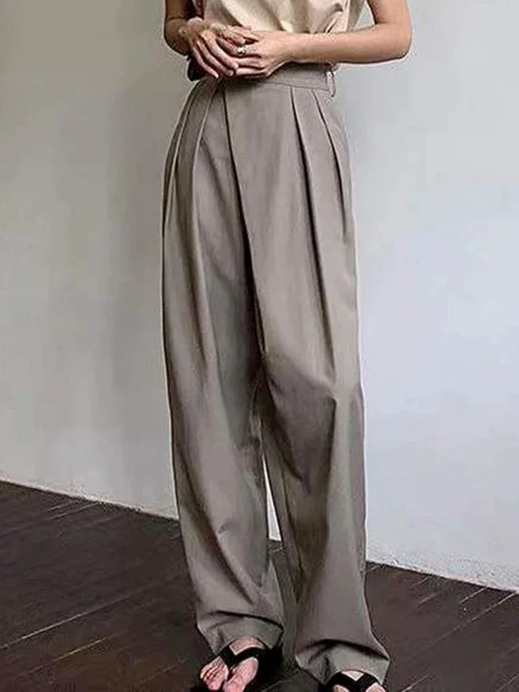 

Simple and Classic Vintage Khaki Wide Leg Trousers for Elegant Office Ladies' Casual Workwear Fashion Solid Color Women Pant