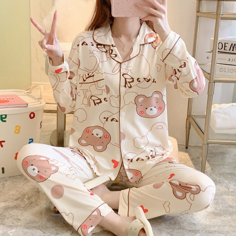 

Kawaii Pajamas For Women Long Sleeve Anime Pijama Young Lady Sleepwear Lovely Girl Sweet Pyjama Casual Homewear Lolita Nightgown