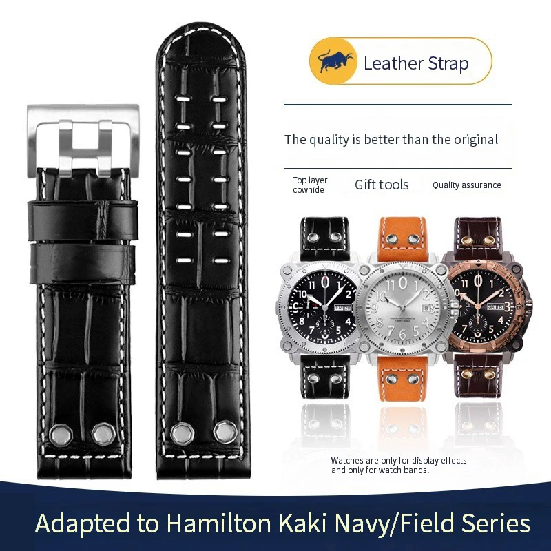 

For Hamilton Khaki aviation Watch H77616533 H76646533 Watch Strap Genuine Leather jazz field Men WatchBand 22mm Military Style