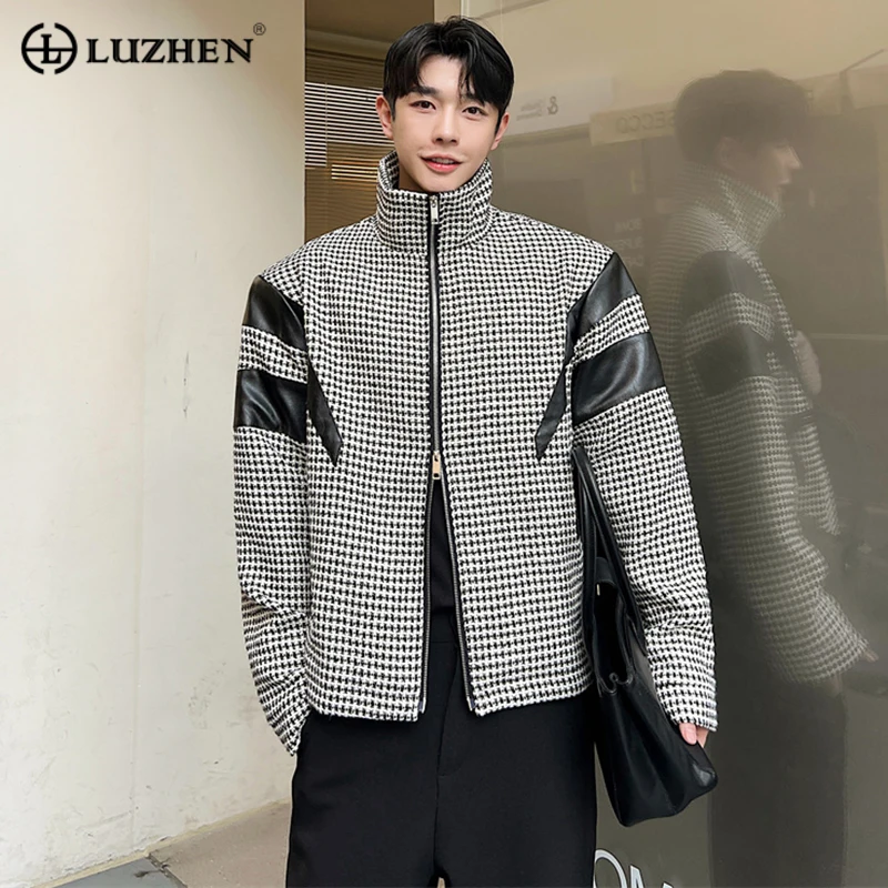 

LUZHEN 2024 Trendy Checked Color Contrast Splicing Leather Design Casual Jacket Men's High Quality Fashion Elegant Coat E4dbb0