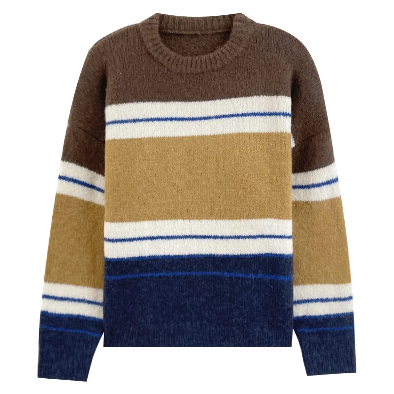 Japanese retro color contrast stripe thick warm lazy style knit sweater autumn winter
Japanese retro color contrast stripe thick warm lazy style knit sweater autumn winter