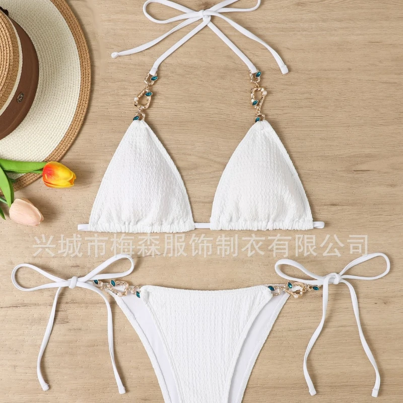 Бикини Модный сексуальный европейский и американский раздельный купальник женский купальник с металлической цепочкой и кристаллами 
Бикини Модный сексуальный европейский и американский раздельный купальник женский купальник с металлической цепочкой и кристаллами