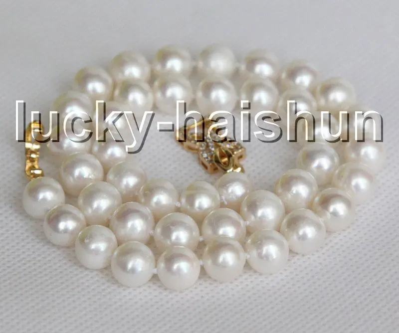 

JQHS Natural 17" 11mm Round White Freshwater Pearls Necklace Filled Gold Clasp