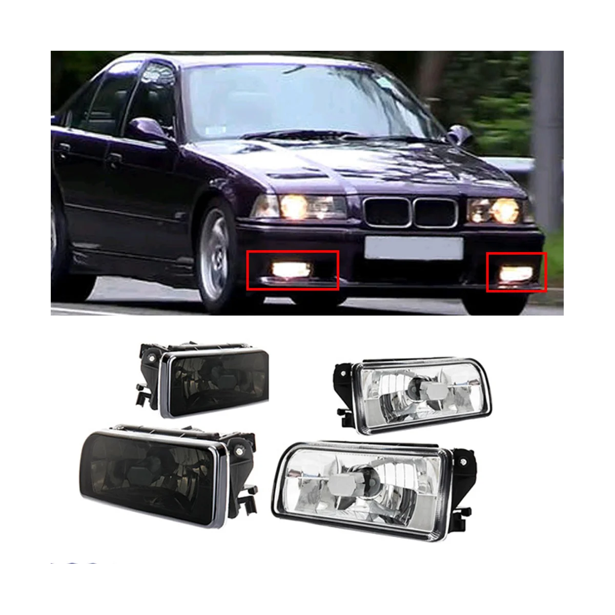 

Left & Right Front Bumper Headlight Fog Lamps Housing for BMW E36 318I 318Ti 1992-1998 Car Fog Lights Covers Smoked