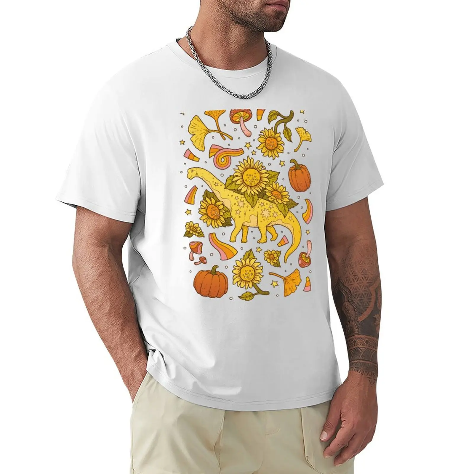 

Осенняя футболка с надписью Camarasaurus, Осенний динозавр, Подсолнух, искусство, забавная научная иллюстрация, таможенная одежда, быстросохнущая мужская одежда