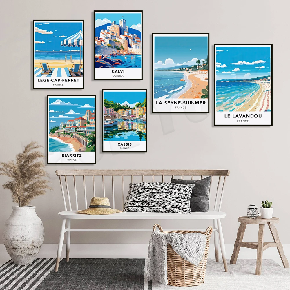Villefranche-sur-Mer, Lege-Cap-Ferret, Le Lavandou, Cassis, La Seine-sur-Mer, Les Forles-Plages, Biarritz France travel poster 
Villefranche-sur-Mer, Lege-Cap-Ferret, Le Lavandou, Cassis, La Seine-sur-Mer, Les Forles-Plages, Biarritz France travel poster