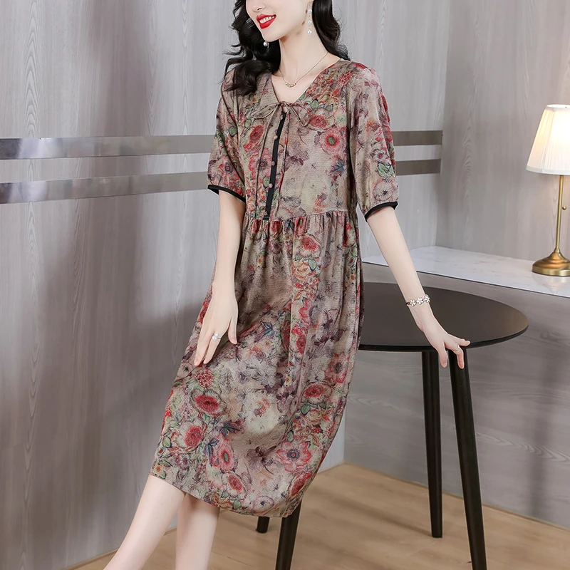 2023 New Fashion Silk Printed Dress Women's Summer Vintage V-neck 5/4 Sleeve Loose Fit Casual Party Dress Vestidos
2023 New Fashion Silk Printed Dress Women's Summer Vintage V-neck 5/4 Sleeve Loose Fit Casual Party Dress Vestidos