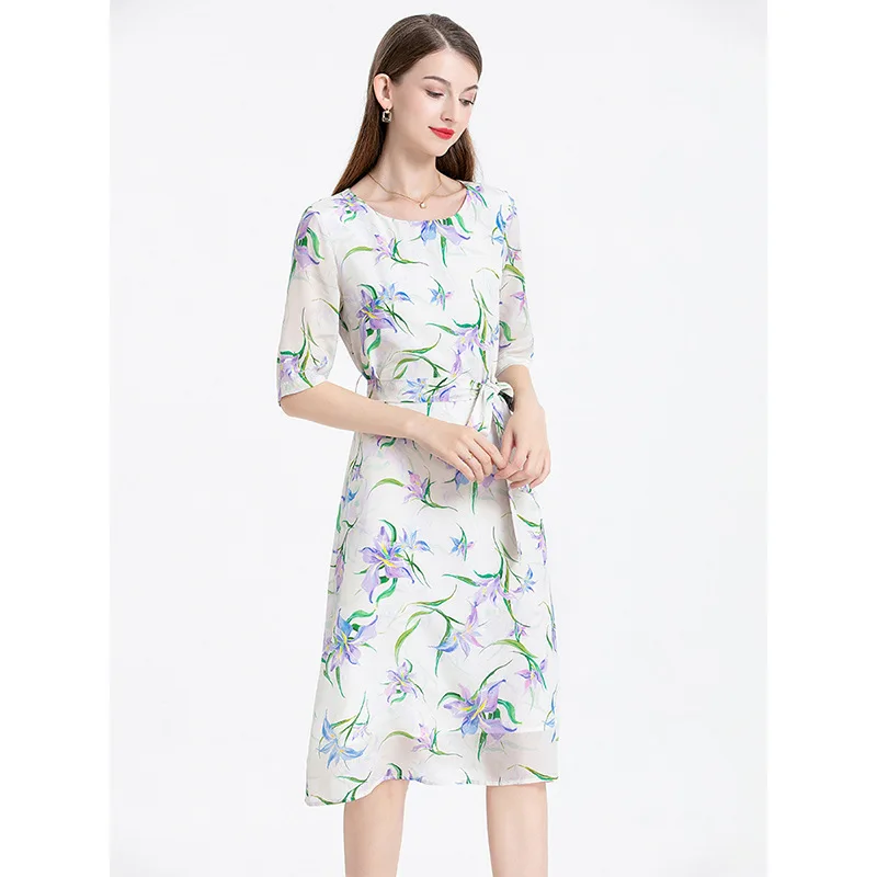Elegant Silk Dress for Women, O-Neck, Half Sleeve, Waist Lace-up Bodycon Dress, A-line Printing, Mulberry Silk Dresses
Elegant Silk Dress for Women, O-Neck, Half Sleeve, Waist Lace-up Bodycon Dress, A-line Printing, Mulberry Silk Dresses