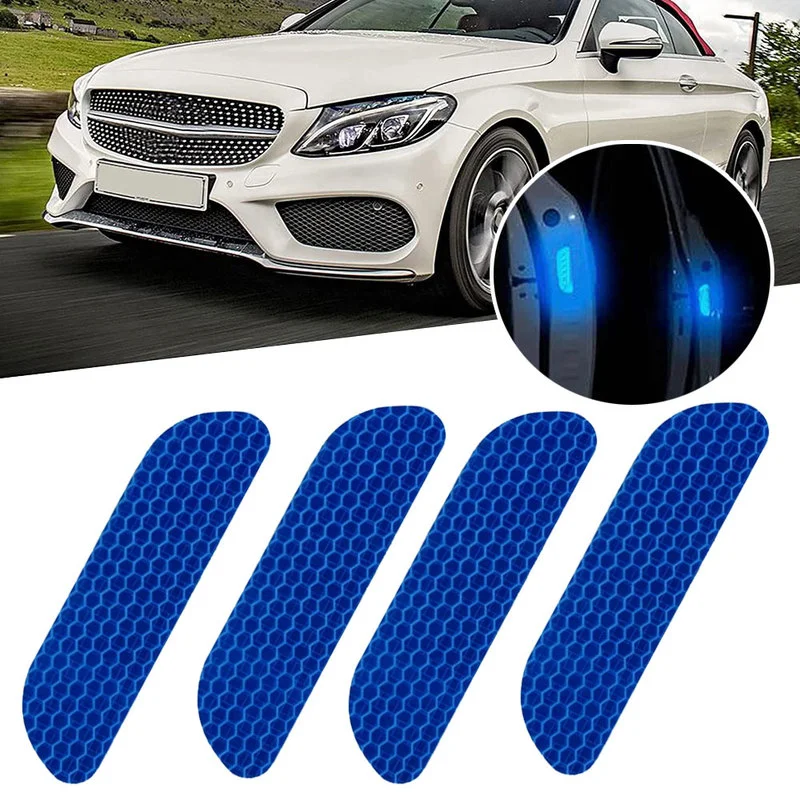 

4Pc Car Reflective Stickers Trim Red/Blue/White Car Wheel Rim Eyebrow Door Edge Decal Warning Tape Safety Mark Reflective Strips