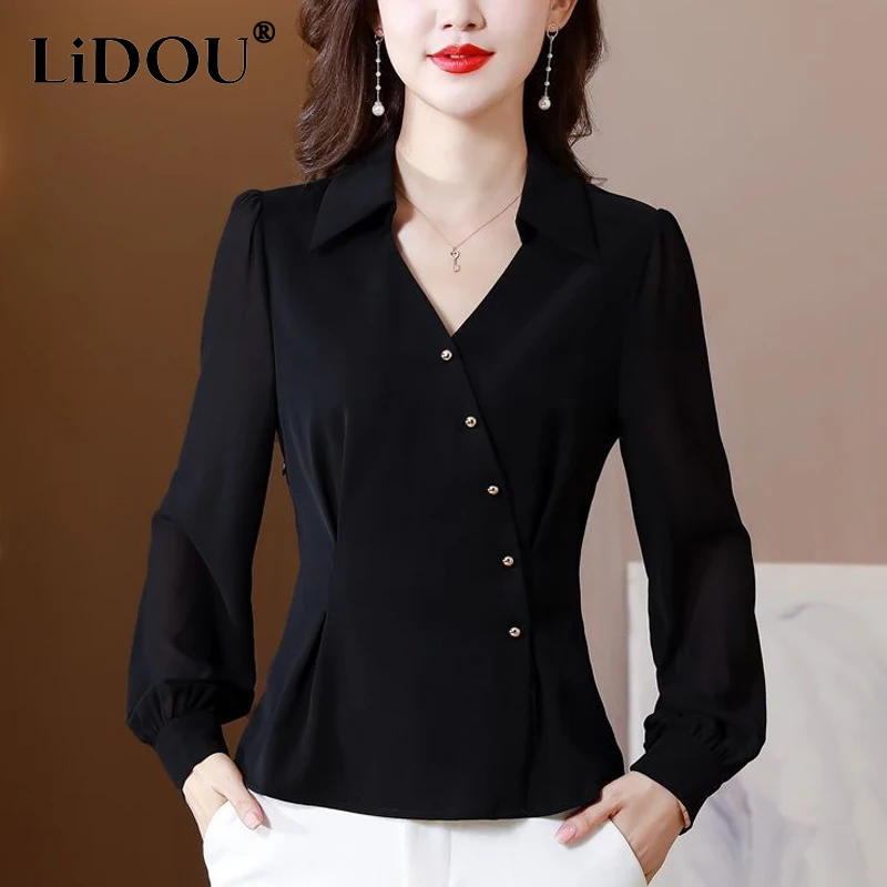 Spring Autumn New V-neck Solid Color Long Sleeve Chiffon Shirt Women Fashion Vintage Elegant Loose Casual Single Breasted Blouse
Spring Autumn New V-neck Solid Color Long Sleeve Chiffon Shirt Women Fashion Vintage Elegant Loose Casual Single Breasted Blouse