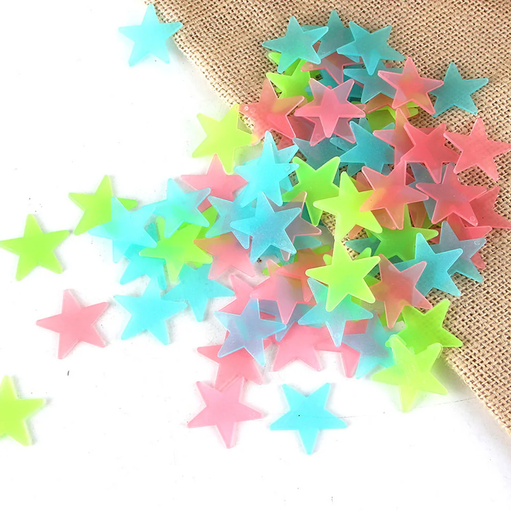 

100Pcs/Set Stars Luminous Wall Stickers Glow In The Dark For Kids Baby Room Decoration Decals Colorful Star Home DIY Decor Mural