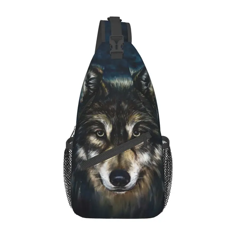 

Крутая нагрудная Сумка-слинг с изображением волка, индивидуальный рюкзак через плечо с изображением животного для мужчин, дорожный походный рюкзак