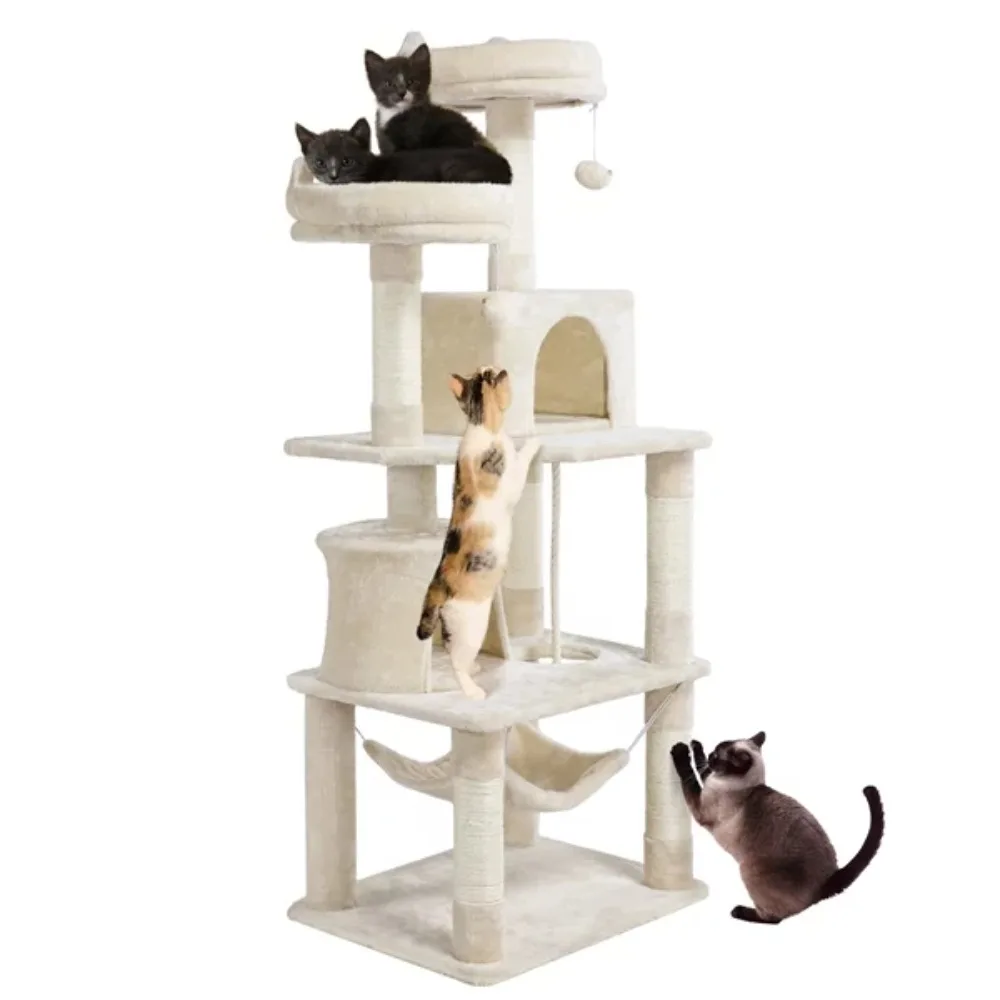 Multi-storey cat tree apartment, beige with scratch columns and six scratch columns of different heights, strong and stable
Multi-storey cat tree apartment, beige with scratch columns and six scratch columns of different heights, strong and stable